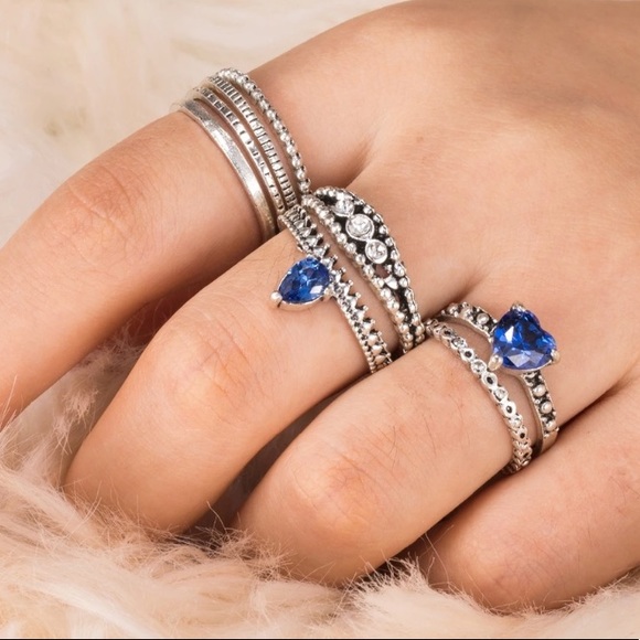 Blue Heart ♡ Bohemian Midi Rings Set - Picture 4 of 9